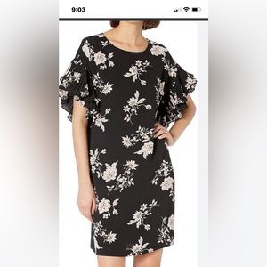 CeCe Black Floral Dress With Flutter Sleeves Size Small